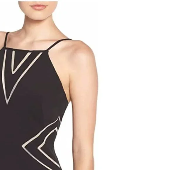 Aidan Mattox Dress 10 NWT Cutaway Crepe Halter Jersey Mesh Sheer Detail Illusion - Picture 4 of 12